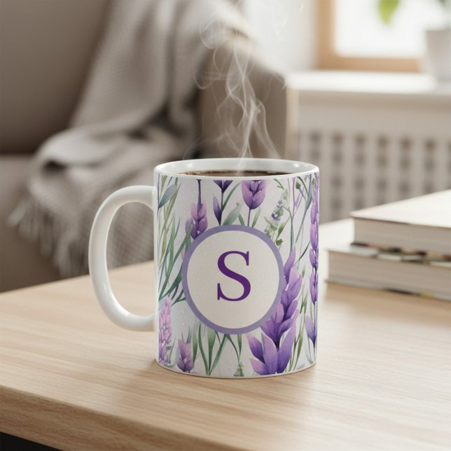 Mug Monogram Purple Lavender Flower Field (Créateur téléchargé)