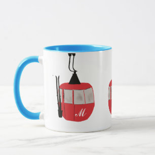 Mug Monogram Retro Red Ski Gondola Lift Personnalisé