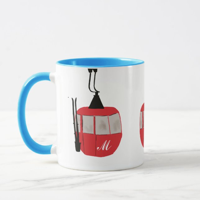 Mug Monogram Retro Red Ski Gondola Lift Personnalisé (Gauche)