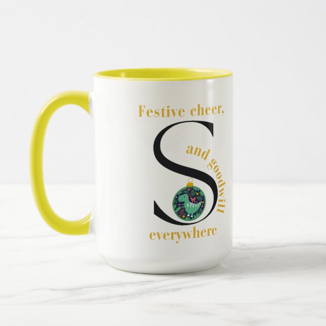 Mug Monogram S Dinosaur Festive Cheer et Bonne Volonté (Gauche)