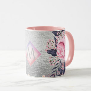 Mug Monogram Silver Navy Rosegold Girly Newlyweds Cade