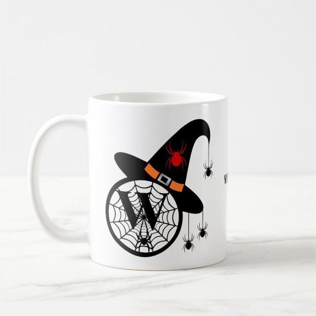 Mug Monogram W Halloween sorcières araignées Votre nom (Gauche)