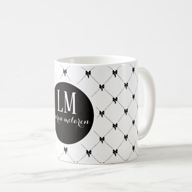 Mug Monogram White & Black Bow Script (Devant droit)