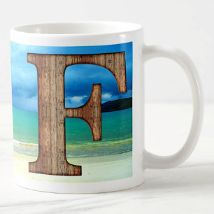 Mug Monogram Wooden Letter A Beach Ocean Scene