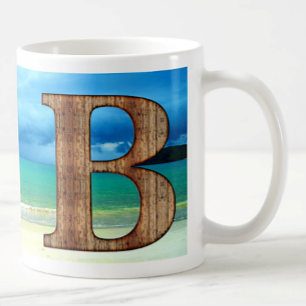 Mug Monogram Wooden Letter A Beach Ocean Scene