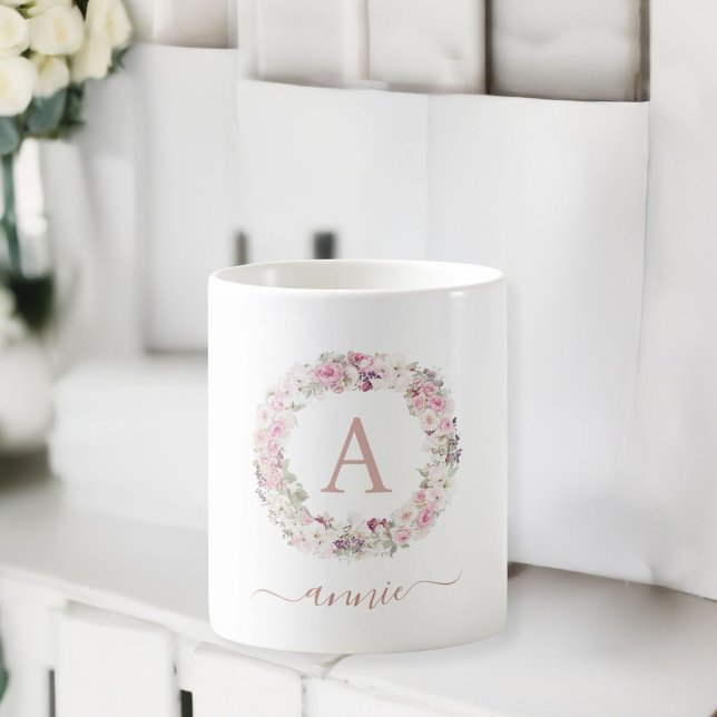 Mug monogramme (Monogram, customer specific, flower wreath Mug.)