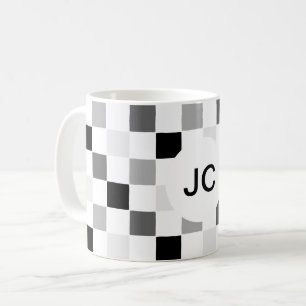 Mug Monogramme à carreaux noir et blanc moderne simple