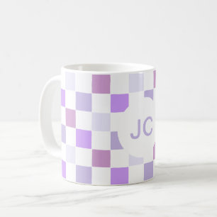 Mug Monogramme à carreaux violet lavande Moderne Simpl