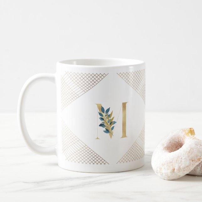 Mug Monogramme à huile d'or sur mesure Botanique Géomé (Avec donut)