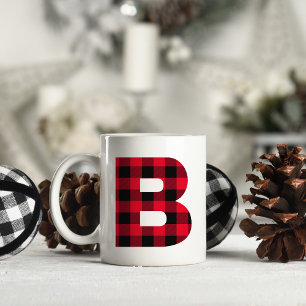 Mug Monogramme à lettre B gras en carreau de bœuf roug