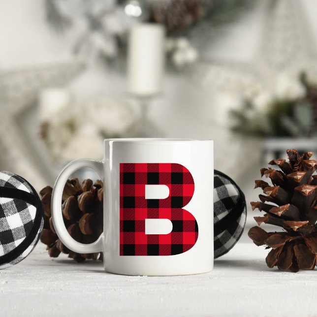 Mug Monogramme à lettre B gras en carreau de bœuf roug (Letter B Monogram)