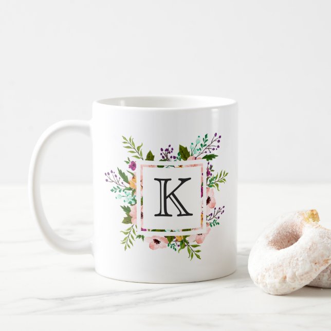 Mug Monogramme à motif floral (Avec donut)