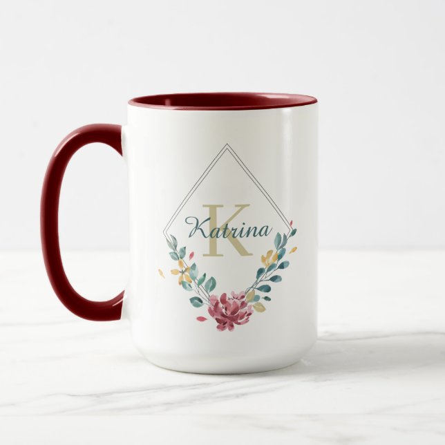 Mug monogrammé à motif floral aquarelle (Gauche)