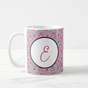 Mug Monogramme à motif floral aquarelle rose et gris