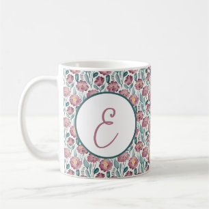 Mug Monogramme à motif floral aquarelle rouge pâle