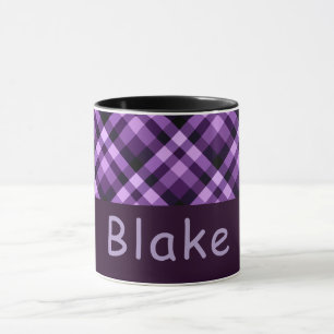 Mug Monogramme à plumes violettes de prune moderne 11