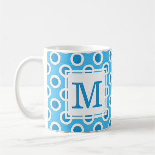 Mug Monogramme à points bleus et blancs modernes et am