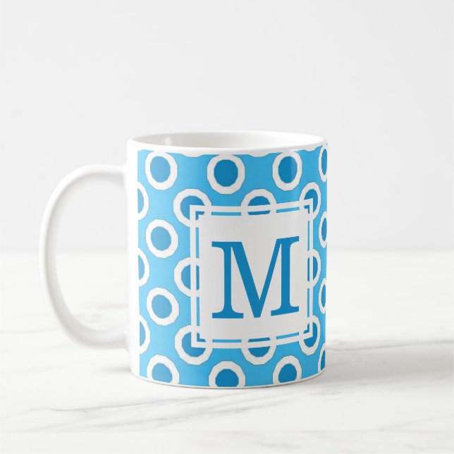 Mug Monogramme à points bleus et blancs modernes et am (Gauche)