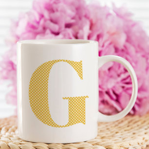 Mug Monogramme à points de polka jaune et blanc