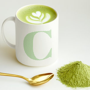 Mug Monogramme à points de polka vert pâle et blanc