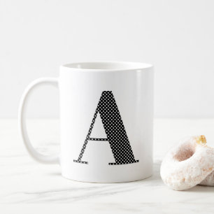 Mug Monogramme à points polka noirs et blancs