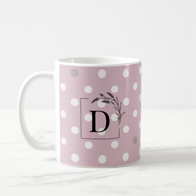 Mug Monogramme à pois rose et ivoire (Gauche)