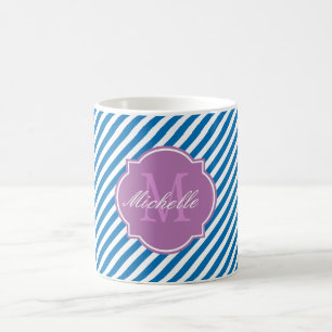 Mug Monogramme à Rayure Bleue Éblouissante