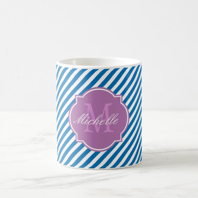 Mug Monogramme à Rayure Bleue Éblouissante (Centre)