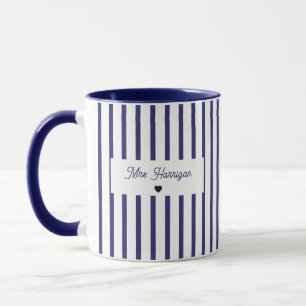 Mug Monogramme à rayures bleu marine