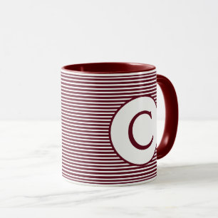 Mug Monogramme à rayures rouges de marron