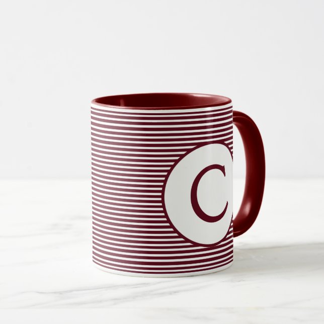 Mug Monogramme à rayures rouges de marron (Devant droit)