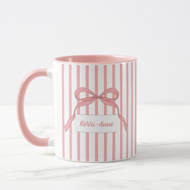 Mug Monogramme à ruban rayé rose (Gauche)