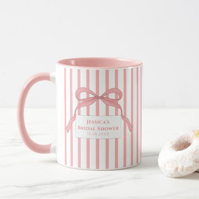 Mug Monogramme à ruban rayé rose (Avec donut)