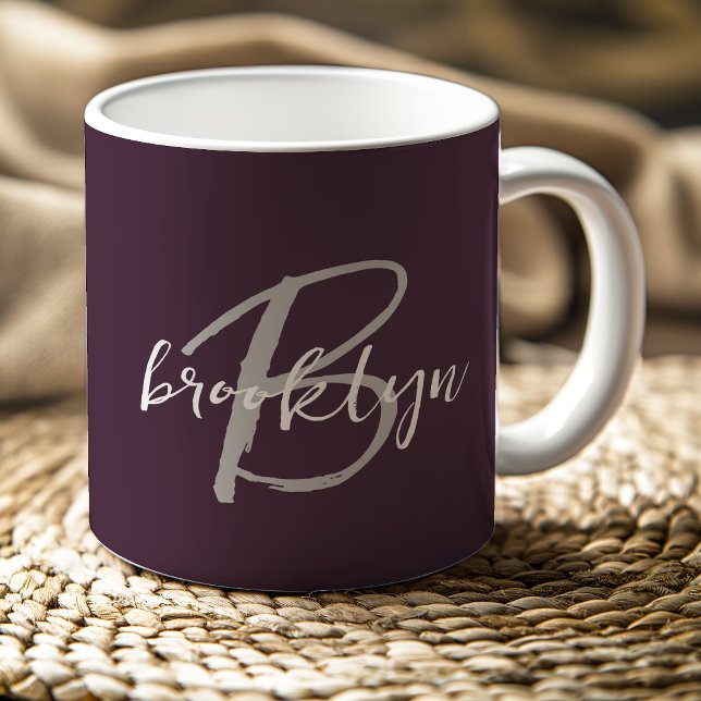 Mug Monogramme à sérigraphie prune violet gris blanc (Créateur téléchargé)