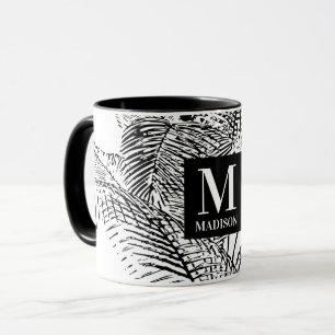 Mug Monogramme Abstrait Feuille noir et blanc Palm Tre