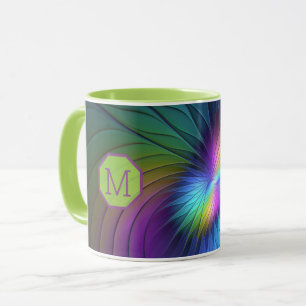 Mug Monogramme Abstrait Fractal Coloré Et Bleu