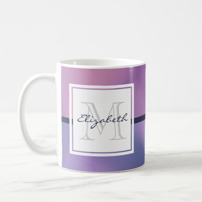 Mug Monogramme Abstrait moderne violet et rose (Gauche)