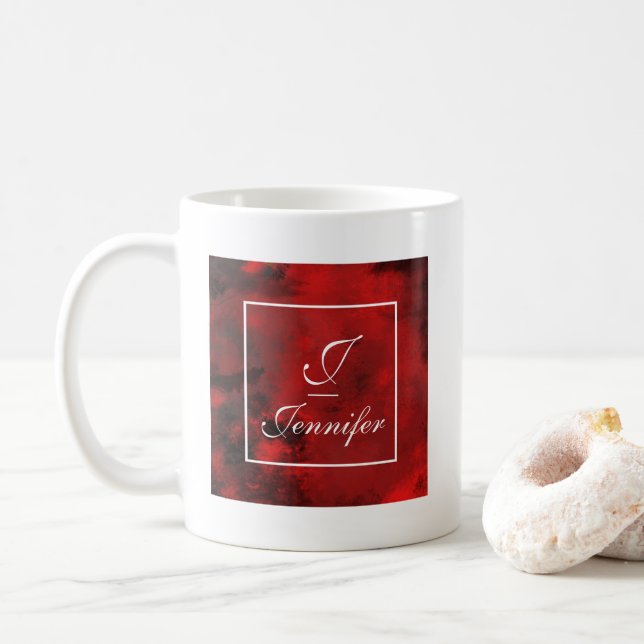 Mug Monogramme Abstrait noir et rouge moderne (Avec donut)