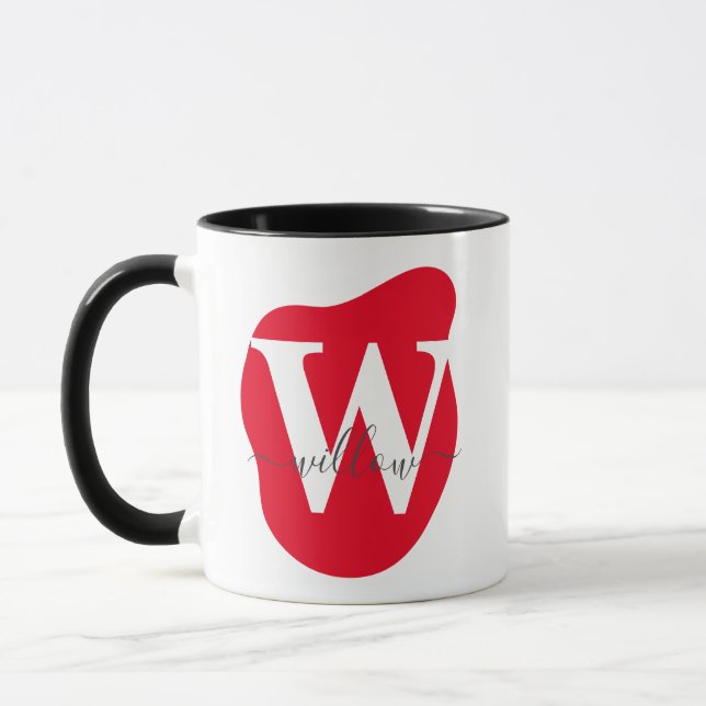 Mug Monogramme Abstrait rouge personnalisé à couche mo (Gauche)