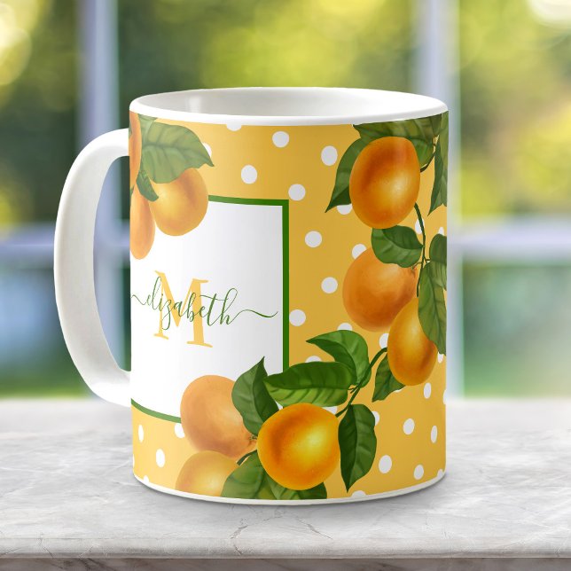 Mug Monogramme agrumes oranges aquarelle points rustiq (Créateur téléchargé)