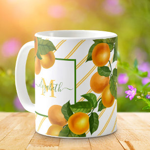 Mug Monogramme agrumes oranges aquarelles rayures rust