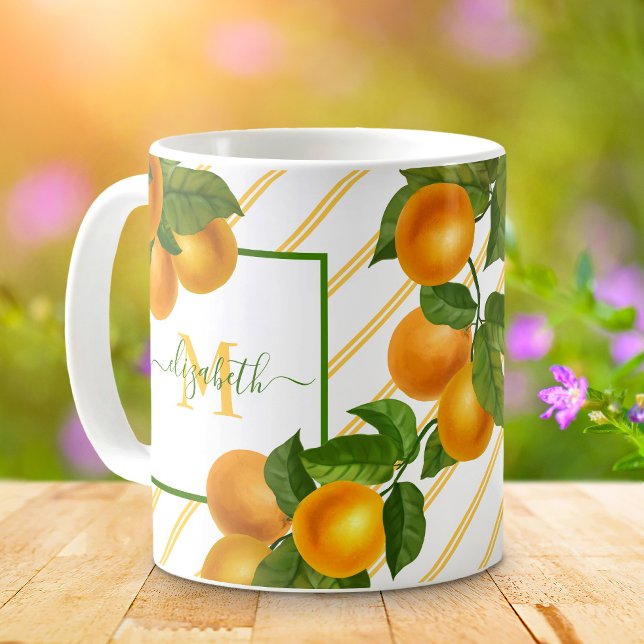 Mug Monogramme agrumes oranges aquarelles rayures rust (Créateur téléchargé)