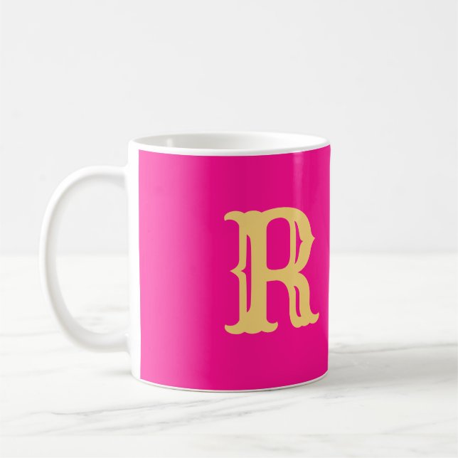 Mug Monogramme amusant rose chaud (Gauche)