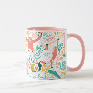 Mug Monogramme Animaux de Jungle Colorés Heureux Rose