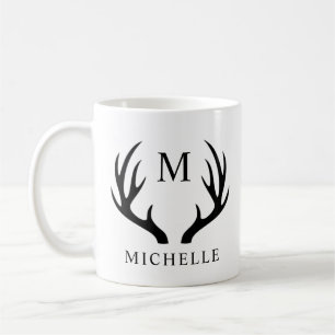 Mug Monogramme Antler Cerf Blanc Et Noir Personnalisab