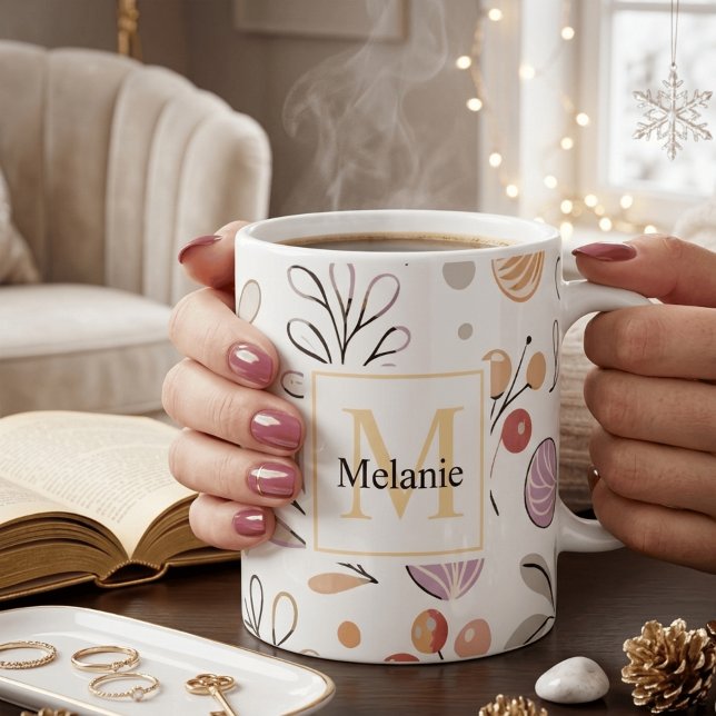 Mug monogramme aquarelle botanique moderne pour les fê (Créateur téléchargé)