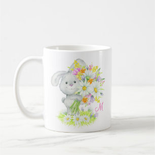 Mug Monogramme Aquarelle Cute Lapin Floral Lapin Lapin