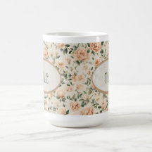 Monogramme aquarelle de pivoine pêche et paillette