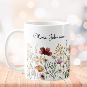 Mug Monogramme Aquarelle Fleur sauvage Joli Floral