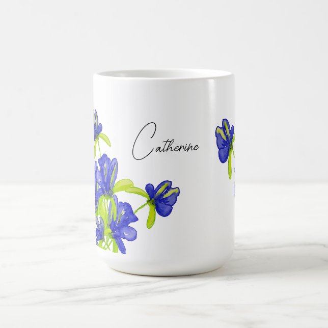 Mug Monogramme aquarelle florale Iris indigo (Centre)